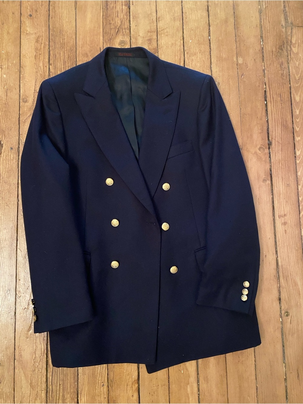 Navy Double-Breasted Blazer with Gold Buttons 40R